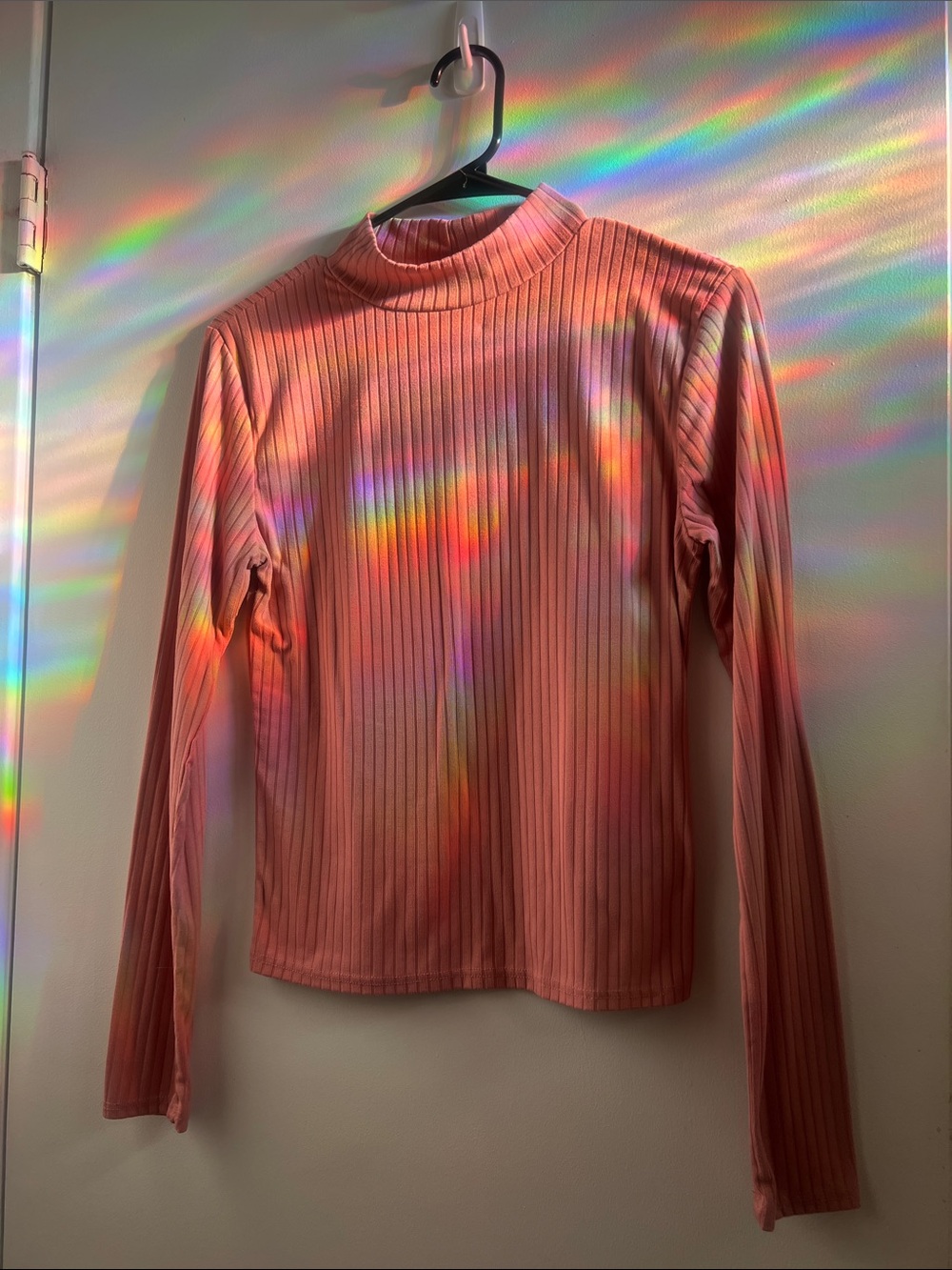 YMI Ribbed Mock Neck Long Sleeve Top - Coral